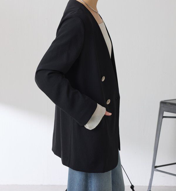  「《接触冷感/自宅で洗える》ジャージノーカラーダブルジャケット/セレモニー」|テーラードジャケット|