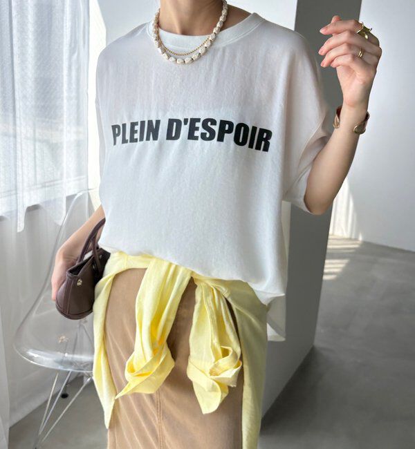  「PLEIN D'ESPOIR ジョーゼット半袖ロゴTEE」|シャツ・ブラウス|オフホワイト