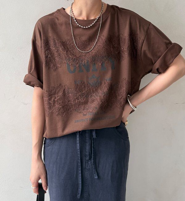  「【WEB限定】ロゴ&times;レースTEE」|Tシャツ・カットソー|ブラウン