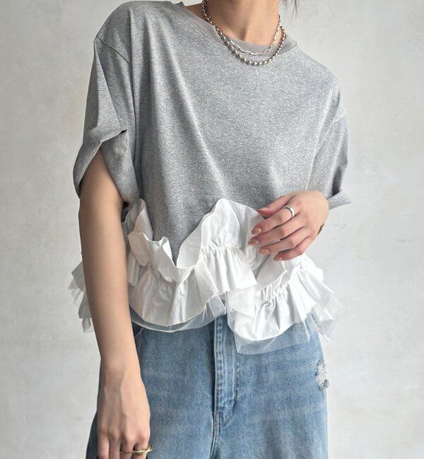  「【WEB限定】裾フリルTEE」|Tシャツ・カットソー|グレー
