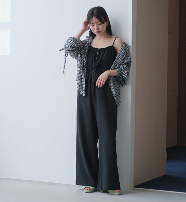  「【2サイズ展開/低身長サイズ】ペプラムキャミサロペット」|オールインワン|