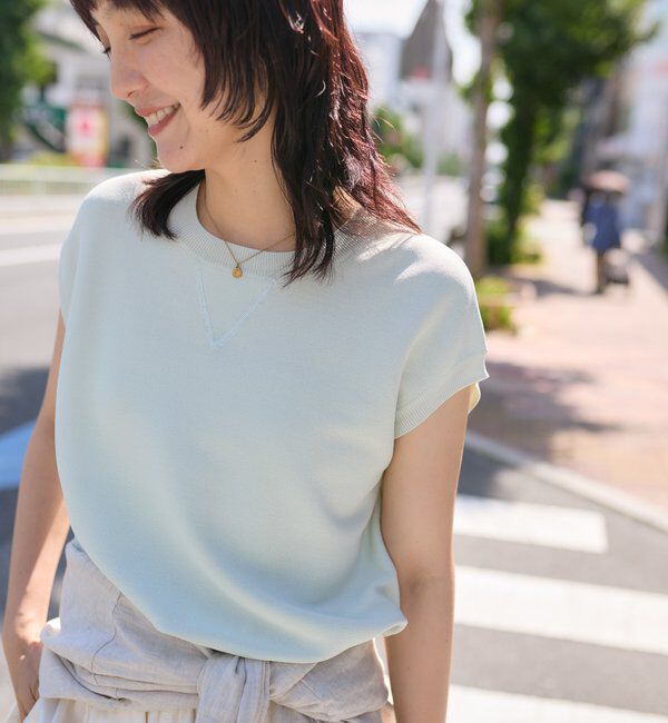  「【接触冷感/UVカット/美シルエット】クールタッチUVフレンチクルーニット」|ニット・セーター|