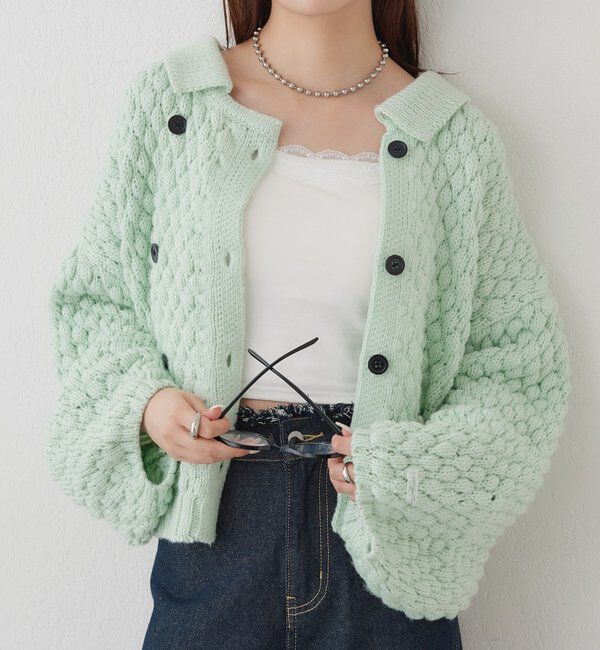  「ぽこぽこダブルボタンカーディガン」|カーディガン|ミント