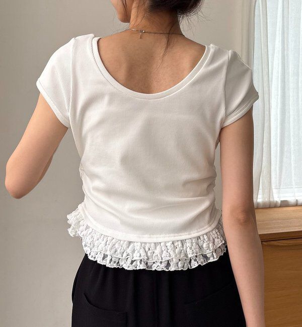  「【前後2way】裾レースミニ袖T」|Tシャツ・カットソー|