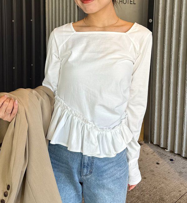  「【新色グレー/前後2WAY】アシメフリルロンT」|Tシャツ・カットソー|