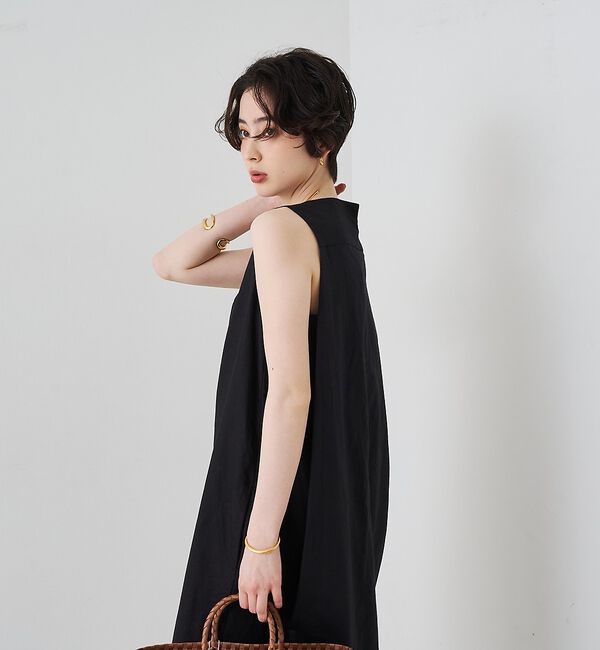 Rouge vif「【2サイズ展開】【定番人気】麻混ノースリーブVネックワンピース/ポケット付き/コ」|ワンピース|