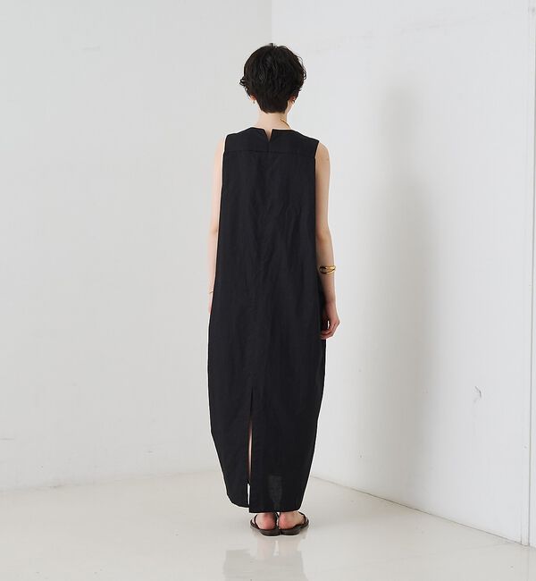 Rouge vif「【2サイズ展開】【定番人気】麻混ノースリーブVネックワンピース/ポケット付き/コ」|ワンピース|