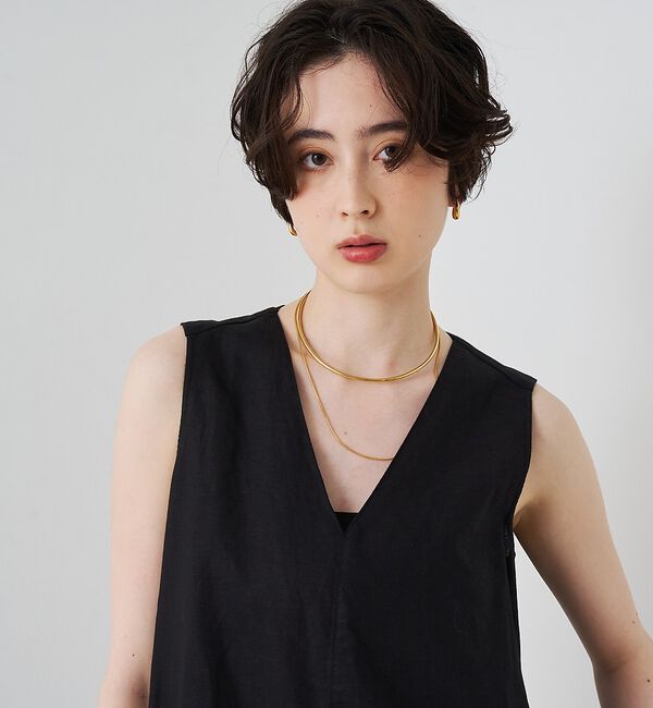 Rouge vif「【2サイズ展開】【定番人気】麻混ノースリーブVネックワンピース/ポケット付き/コ」|ワンピース|
