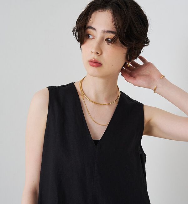 Rouge vif「【2サイズ展開】【定番人気】麻混ノースリーブVネックワンピース/ポケット付き/コ」|ワンピース|