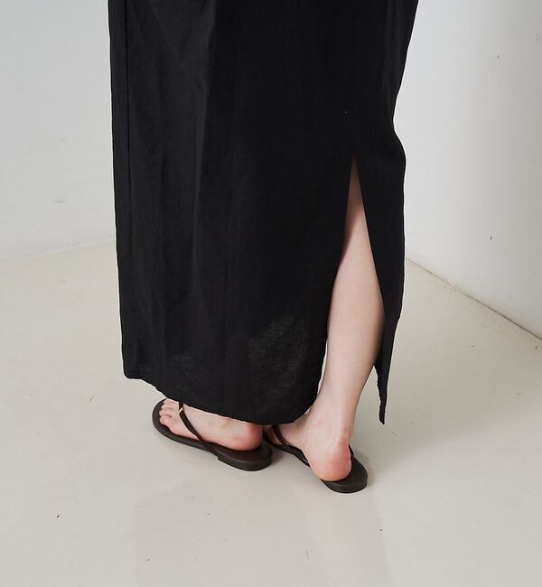 Rouge vif「【2サイズ展開】【定番人気】麻混ノースリーブVネックワンピース/ポケット付き/コ」|ワンピース|