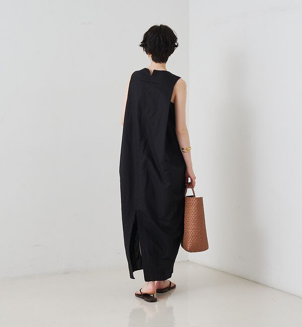 Rouge vif「【2サイズ展開】【定番人気】麻混ノースリーブVネックワンピース/ポケット付き/コ」|ワンピース|