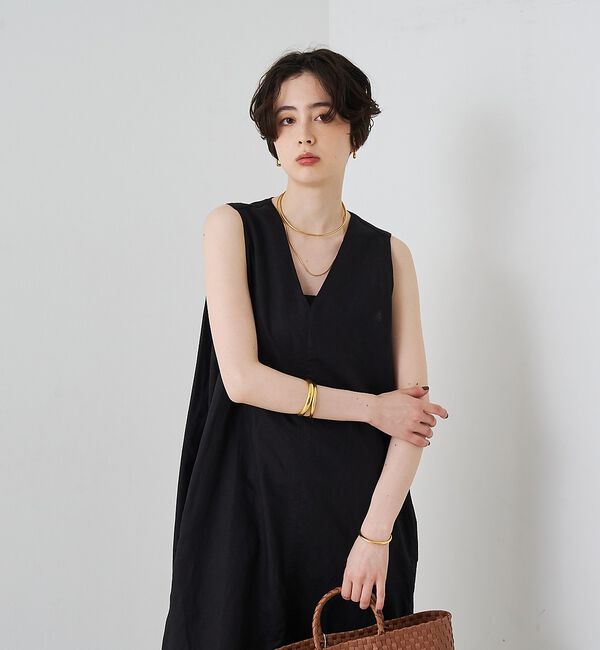 Rouge vif「【2サイズ展開】【定番人気】麻混ノースリーブVネックワンピース/ポケット付き/コ」|ワンピース|