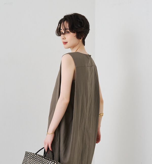Rouge vif「【2サイズ展開】【定番人気】麻混ノースリーブVネックワンピース/ポケット付き/コ」|ワンピース|