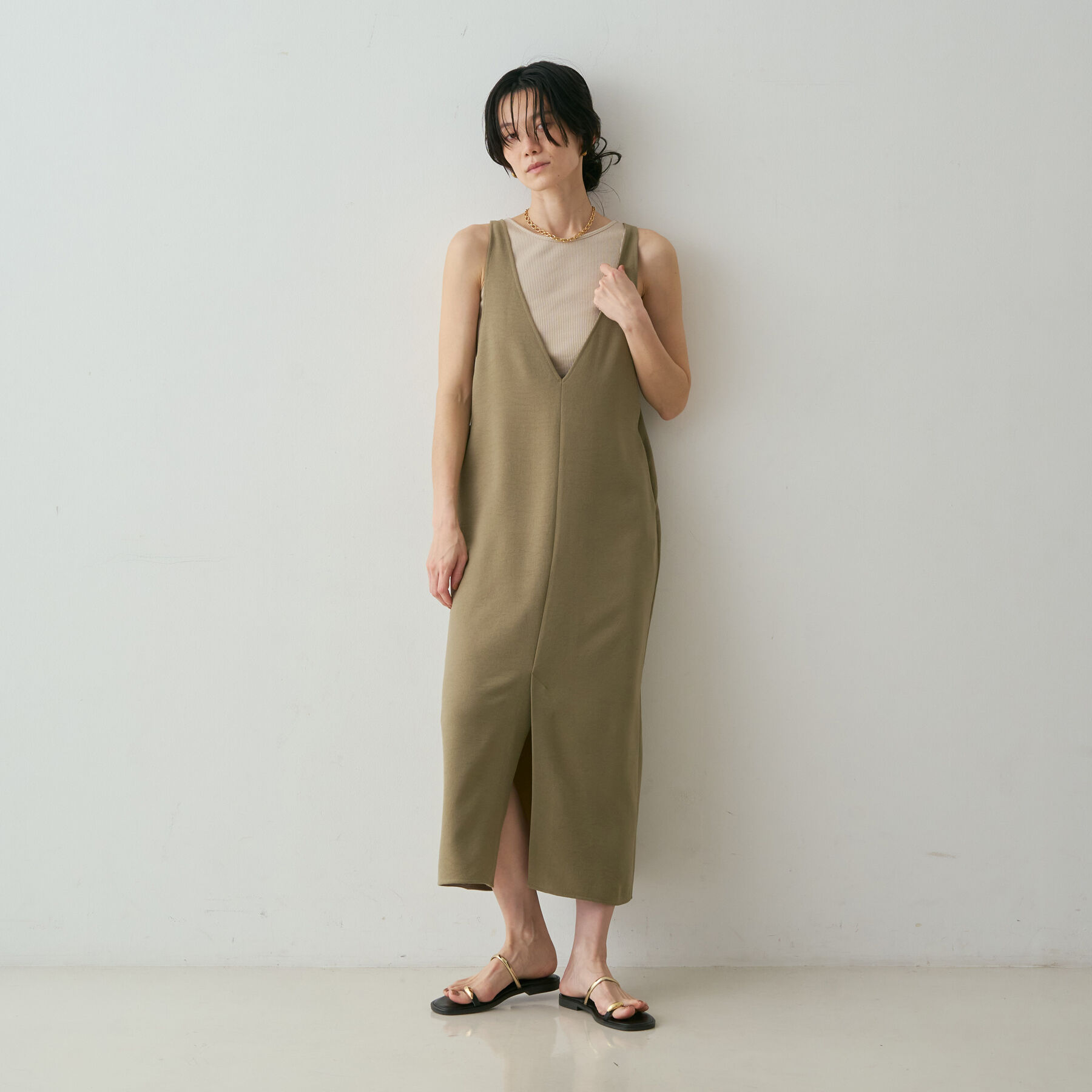 qualite「【接触冷感・吸水速乾・UVカット・防シワ】3WAYジョーゼットアメスリワンピ」|ワンピース|