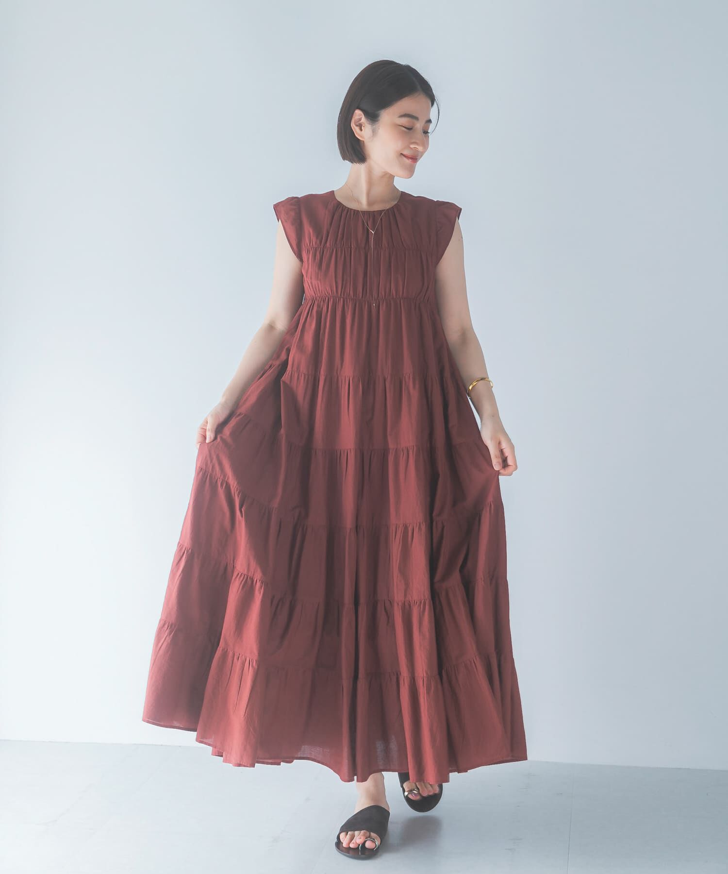 URBAN RESEARCH ROSSO「インドコットンティアードワンピース」|ワンピース|ブラウン