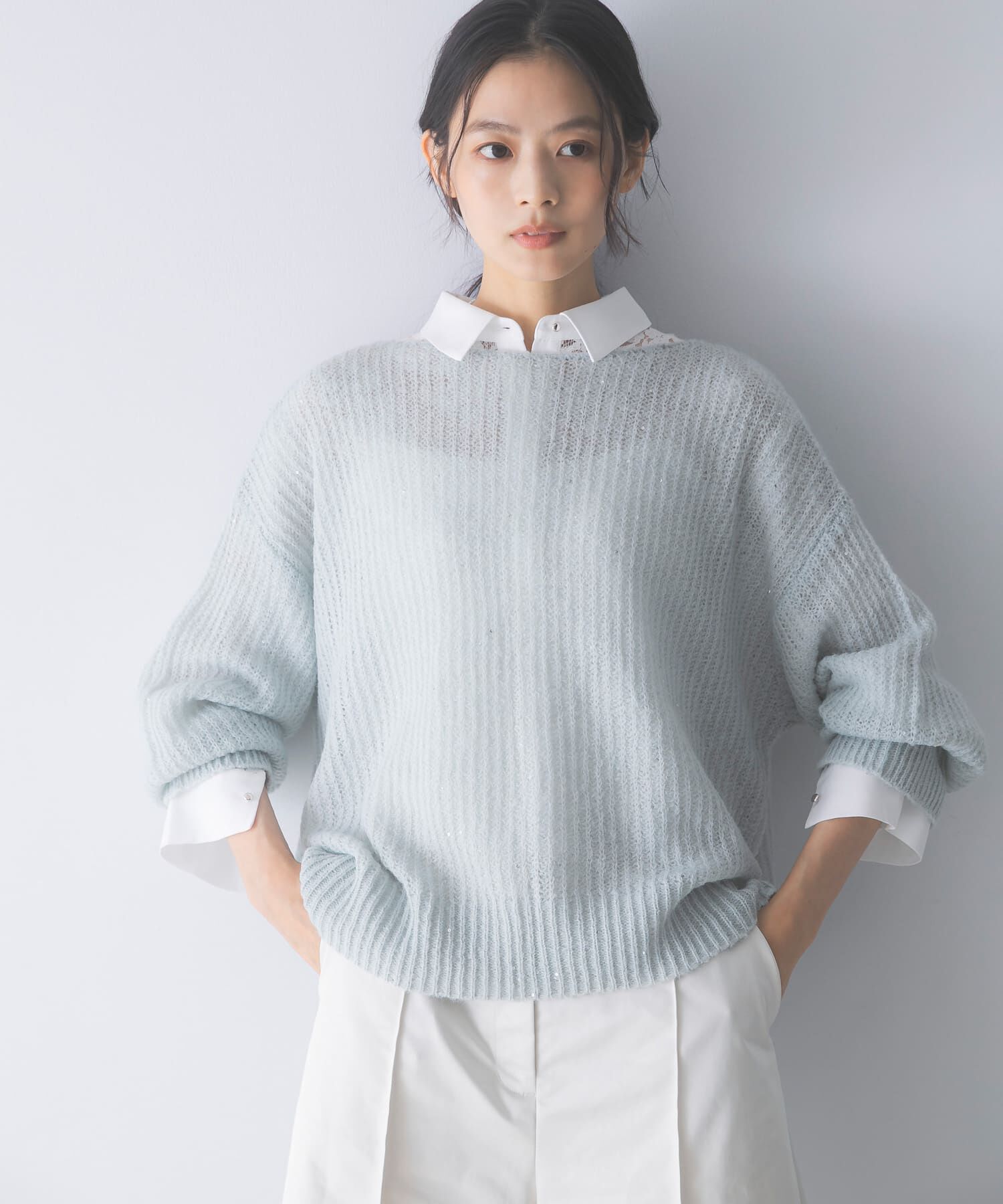 URBAN RESEARCH ROSSO「モヘア混スパンコールシアーニット」|ニット・セーター|