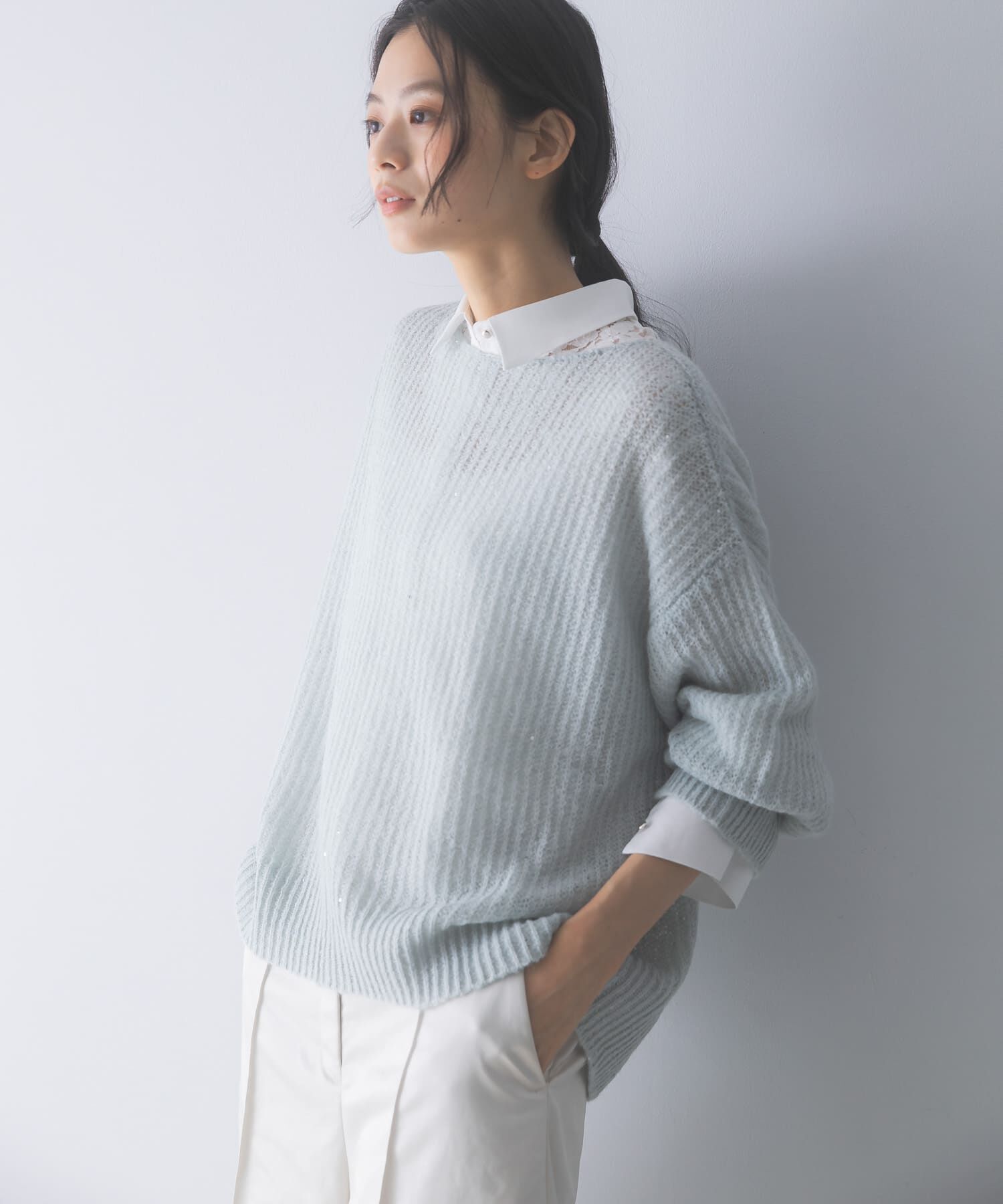 URBAN RESEARCH ROSSO「モヘア混スパンコールシアーニット」|ニット・セーター|