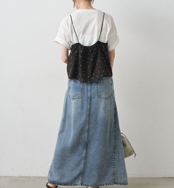  「【セットアップ対応】ドット柄ビスチェ+Tシャツセット」|キャミソール|
