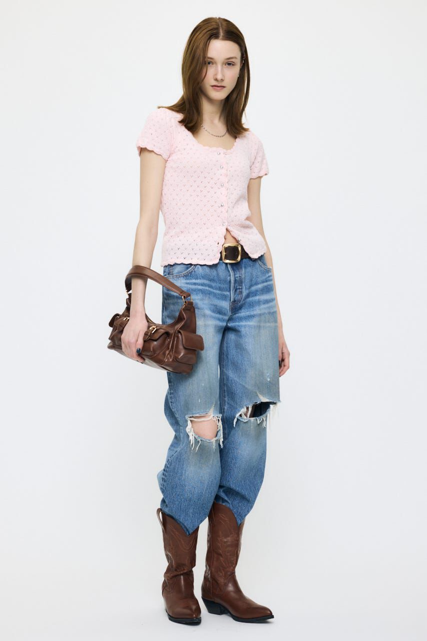 MOUSSY「EYELET BUTTON UP トップス」|ニット・セーター|