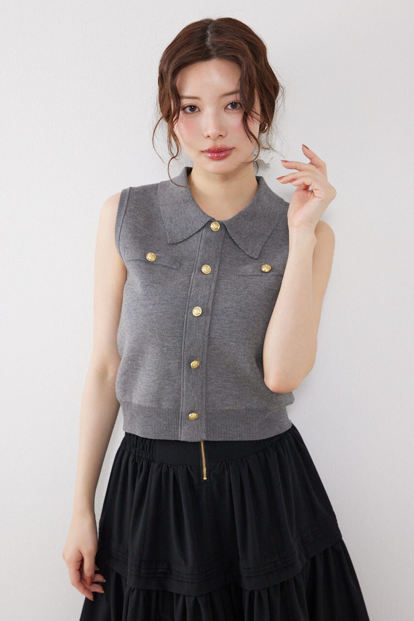 rienda「ゴールドボタンノースリニットトップス」|ニット・セーター|GRY