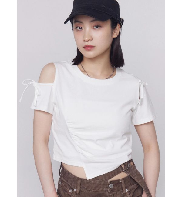 EMODA「アシンメトリーカットアウトTシャツ」|Tシャツ・カットソー|ホワイト