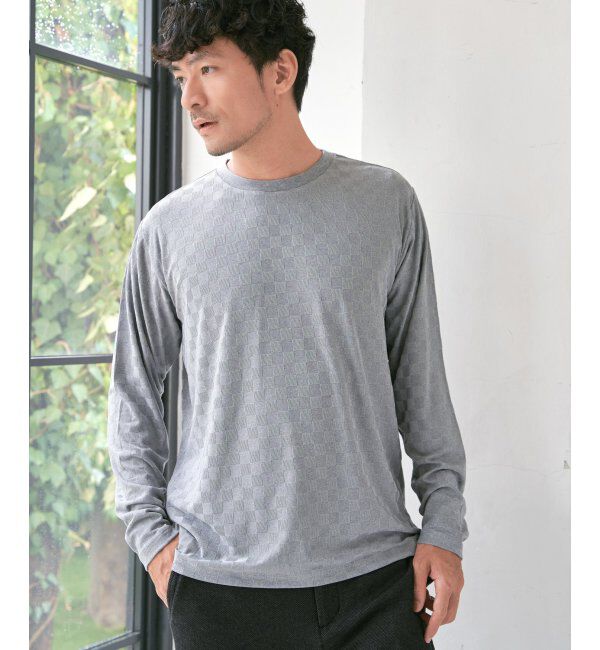 IKKA LOUNGE「リンクスジャカード市松ロンT」|Tシャツ・カットソー|グレー