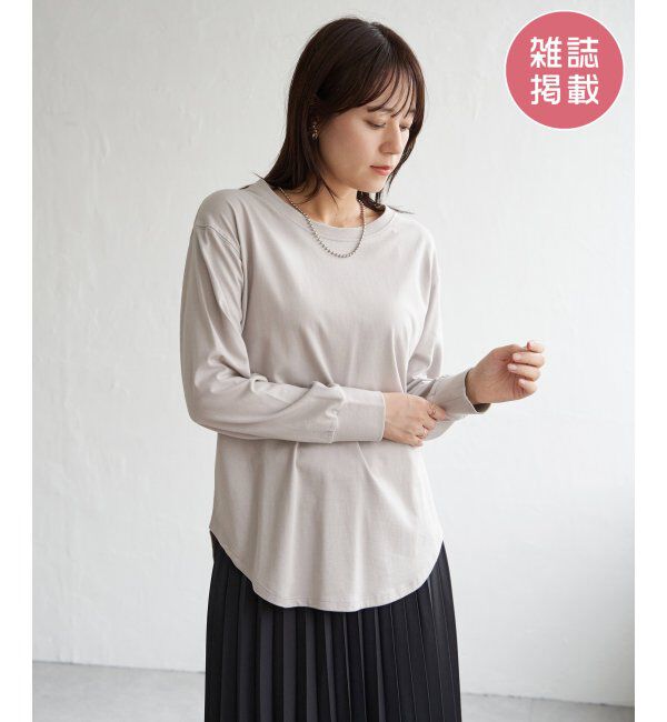 ikka「コットンUSA裾ラウンドロンT」|Tシャツ・カットソー|グレージュ