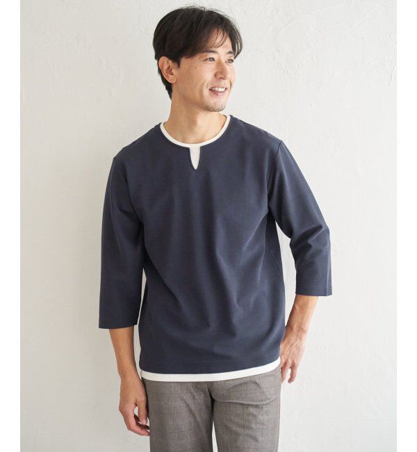 ikka「【抗菌防臭】GOKU楽冷感7分袖キーネック」|Tシャツ・カットソー|