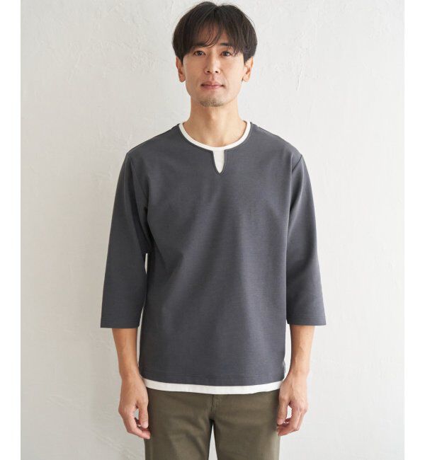 ikka「【抗菌防臭】GOKU楽冷感7分袖キーネック」|Tシャツ・カットソー|