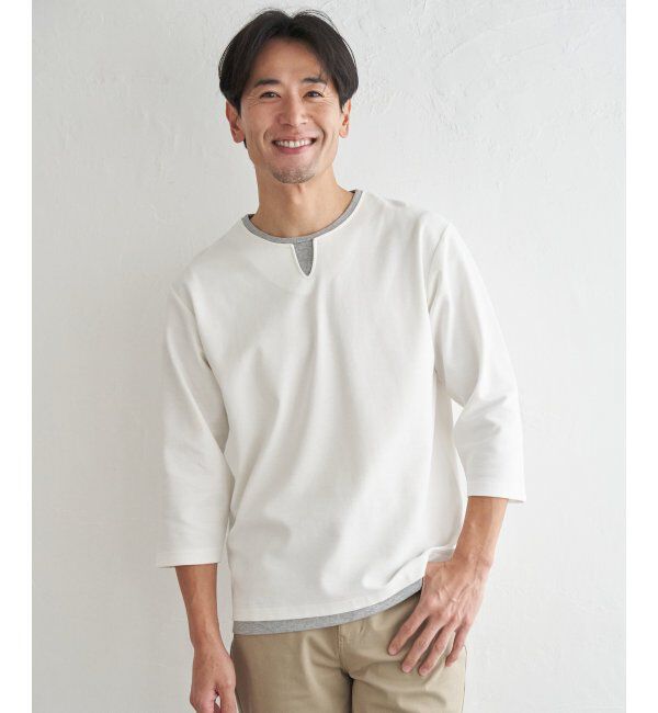 ikka「【抗菌防臭】GOKU楽冷感7分袖キーネック」|Tシャツ・カットソー|