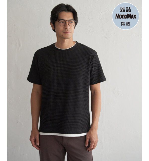 ikka「【雑誌MonoMax5月号掲載】冷感ドライワッフルフェイクT「小泉孝太郎さん着用モデル」」|Tシャツ・カットソー|ブラック