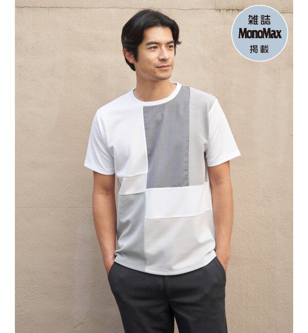 ikka「【雑誌MonoMax5月号掲載】ブロックス冷感切り替えTシャツ「小泉孝太郎さん着用モデル」」|Tシャツ・カットソー|ホワイト
