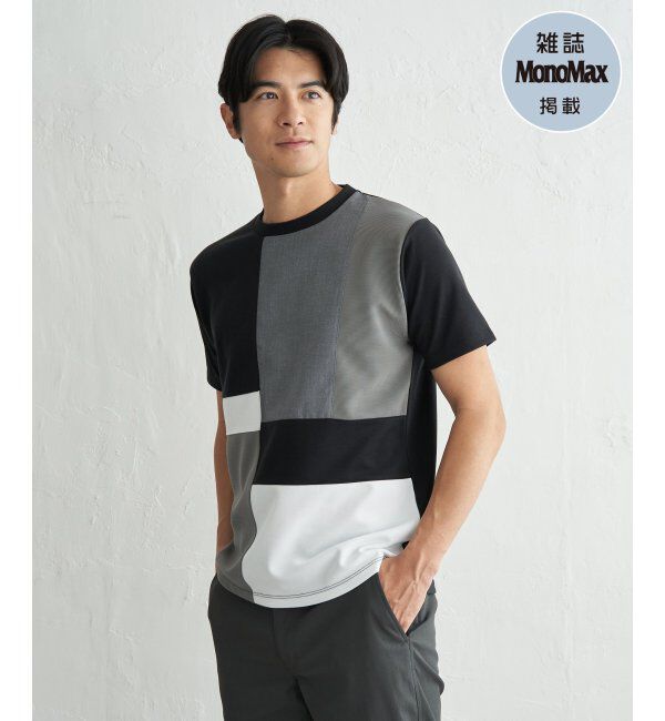 ikka「【雑誌MonoMax5月号掲載】ブロックス冷感切り替えTシャツ「小泉孝太郎さん着用モデル」」|Tシャツ・カットソー|ブラック