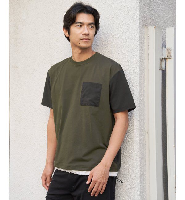 ikka「冷感異素材コンビTシャツ」|Tシャツ・カットソー|
