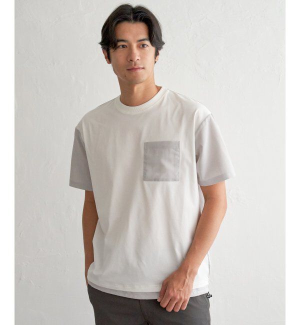 ikka「冷感異素材コンビTシャツ」|Tシャツ・カットソー|