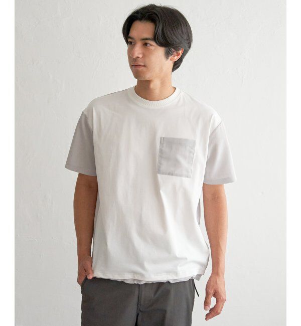 ikka「冷感異素材コンビTシャツ」|Tシャツ・カットソー|