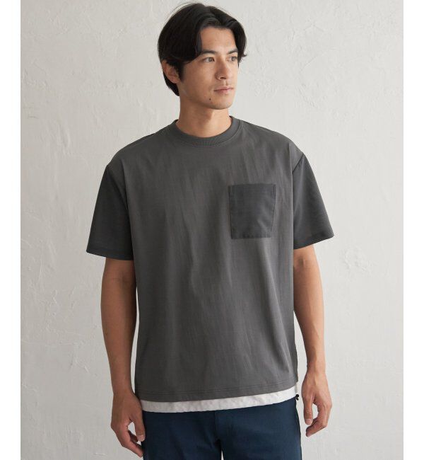 ikka「冷感異素材コンビTシャツ」|Tシャツ・カットソー|