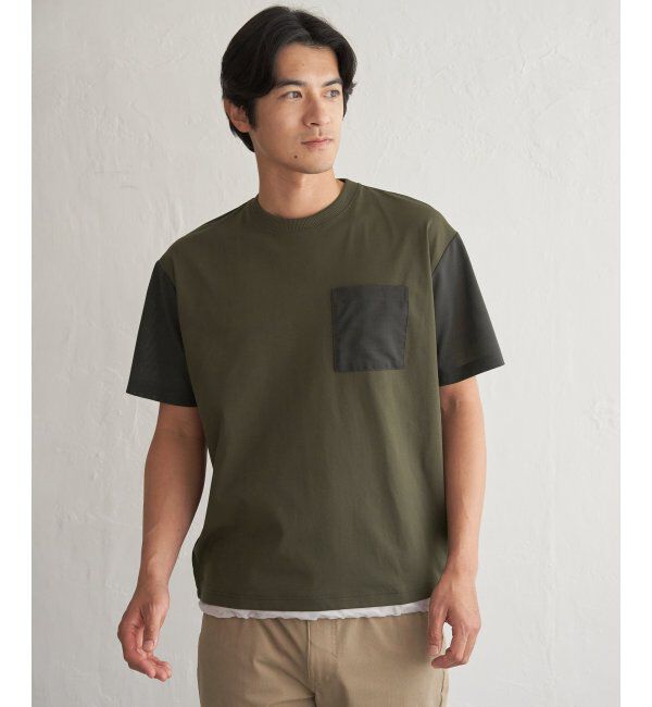 ikka「冷感異素材コンビTシャツ」|Tシャツ・カットソー|