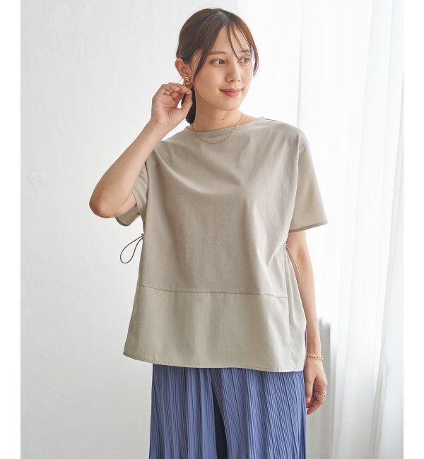 ikka「冷感異素材切り替えドロストプルオーバー」|プルオーバー|グレージュ