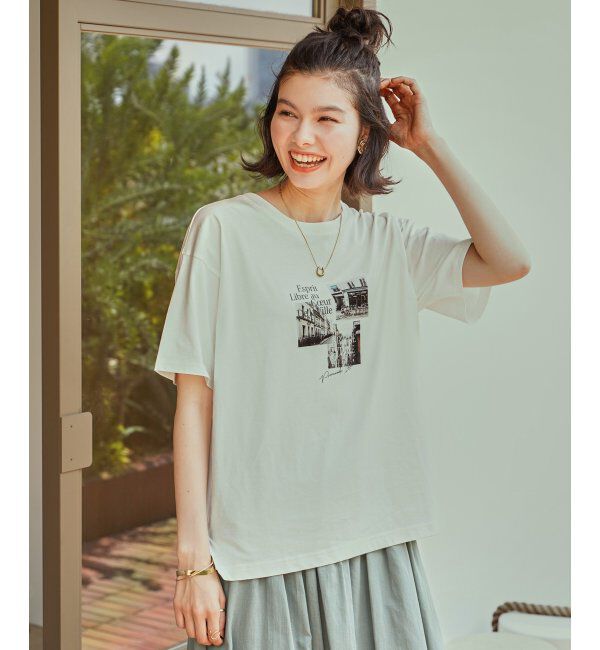 ikka「【接触冷感】ロゴフォトプリントTシャツ」|Tシャツ・カットソー|