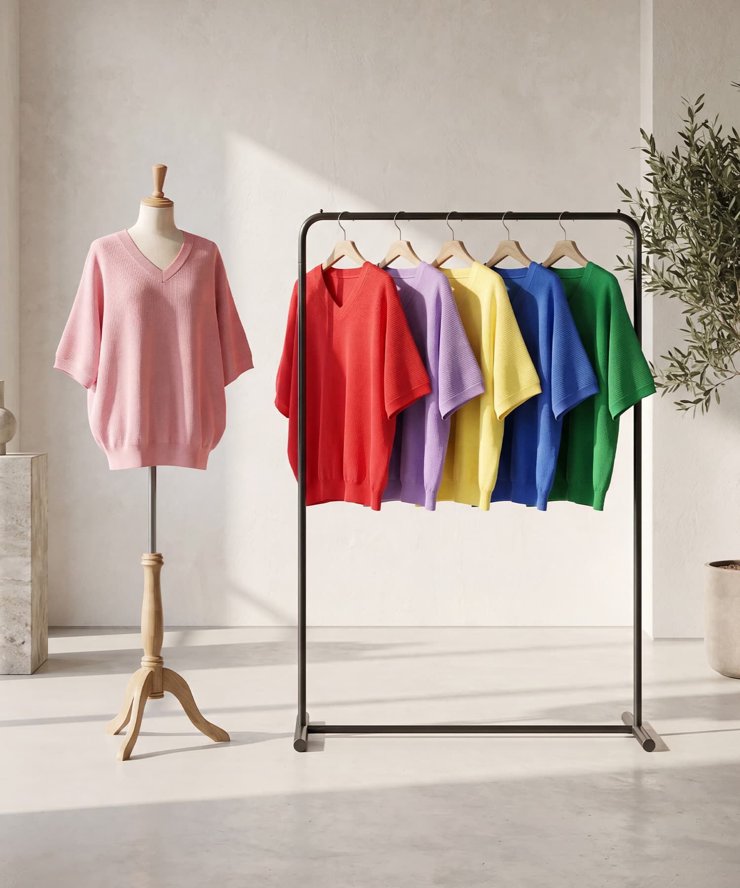 STYLE DELI「シャリ感Vネック微シアーニットトップス」|Tシャツ・カットソー|