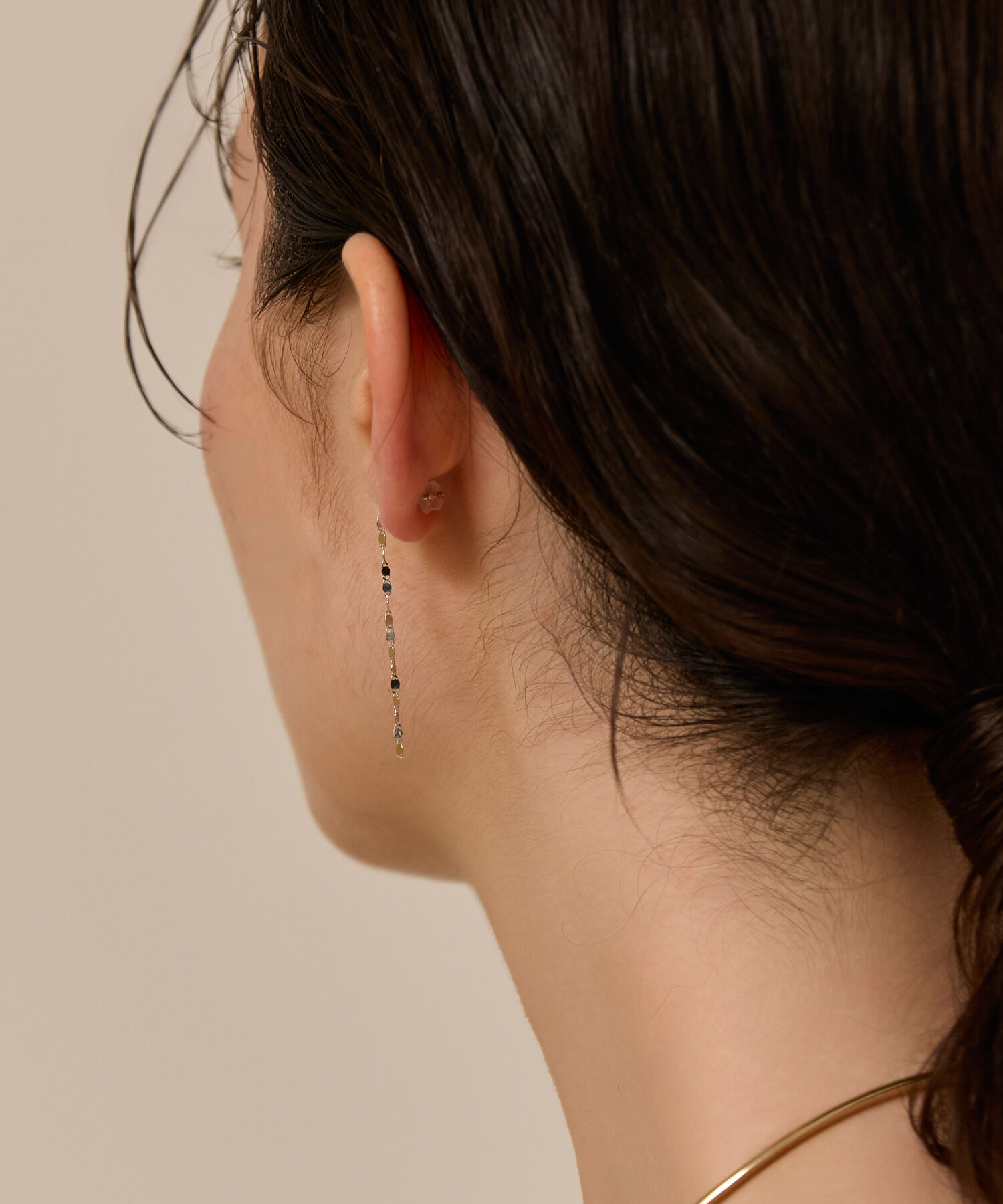 Phoebe「【金属アレルギー対応】グリッターエクレアロングピアス　シルバー/ニッケルフリー」|ピアス|
