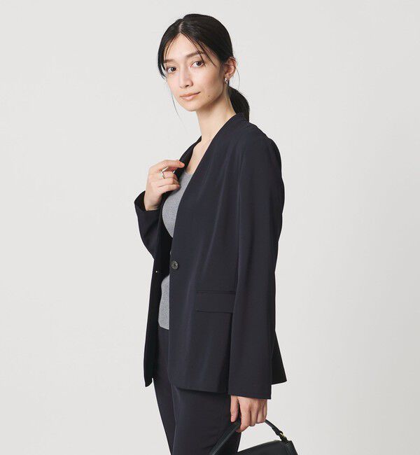 UNITED ARROWS「FEEL CLEAN Vノーカラー ジャケット ‐防シワ ストレッチ UVカット‐」|ノーカラージャケット|