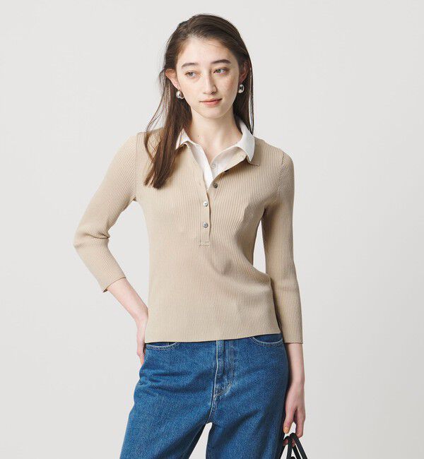 UNITED ARROWS「7分袖 シャツ コンビ ポロニット」|ニット・セーター|BEIGE