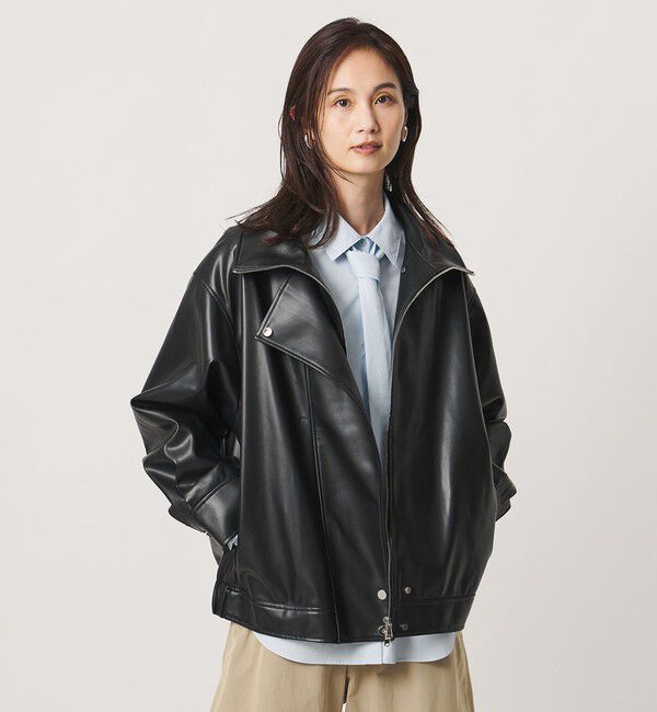 UNITED ARROWS「スタンドカラー レザーライク ブルゾン」|ブルゾン・スタジャン|