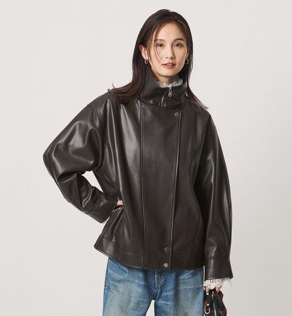 UNITED ARROWS「スタンドカラー レザーライク ブルゾン」|ブルゾン・スタジャン|