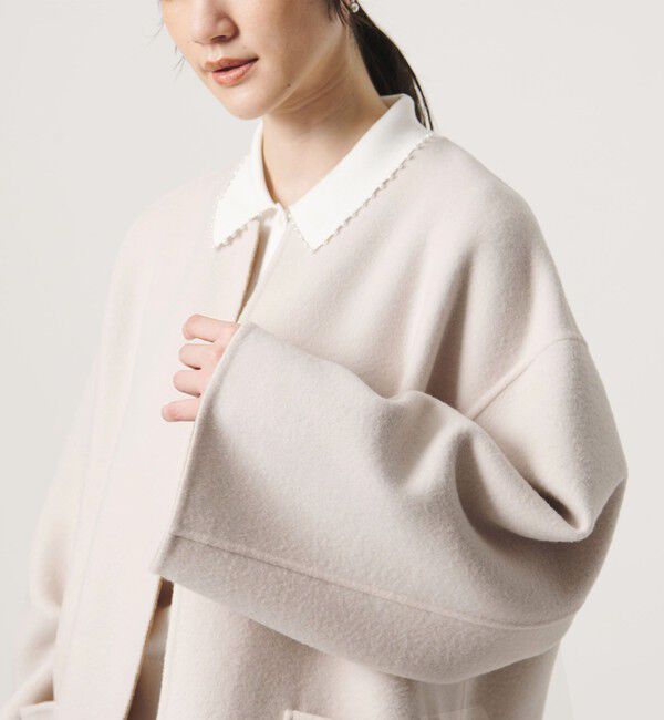 UNITED ARROWS「バイカラー リバー ミドルコート」|ノーカラーコート|