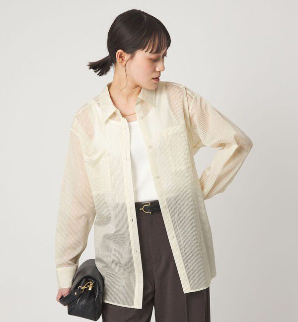 UNITED ARROWS green label relaxing「シアー ストライプ シャツ」|シャツ・ブラウス|OFF WHITE