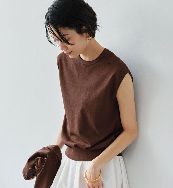UNITED ARROWS green label relaxing「フレンチスリーブ ニット ウォッシャブル 接触冷感 UVカット」|ニット・セーター|