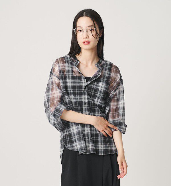 BEAUTY&YOUTH UNITED ARROWS「【WEB限定】オンブレーチェック シアーバンドカラーシャツ ウォッシャブル」|シャツ・ブラウス|